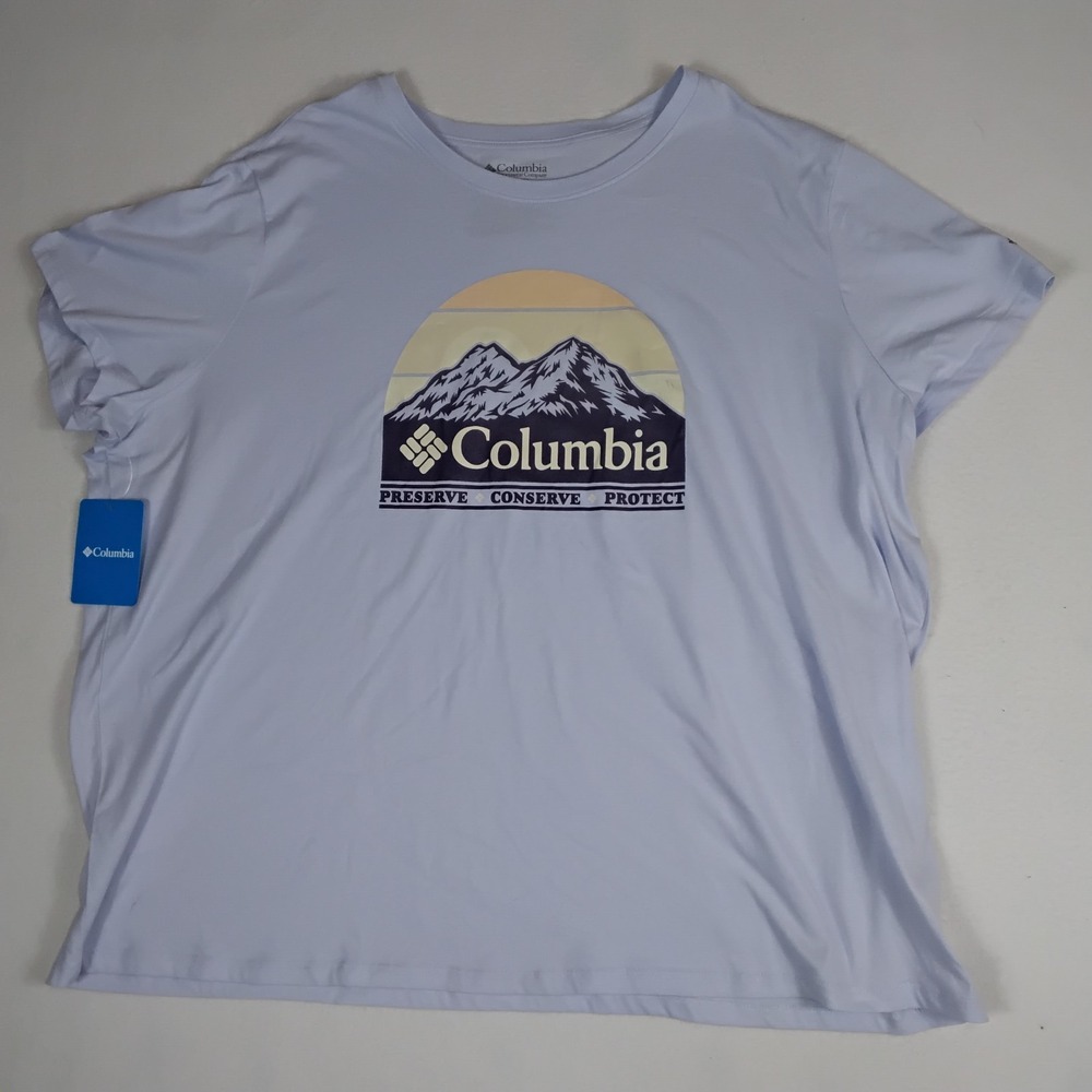 Columbia Womens 3X Preserve Conserve Protect Mountain Graphic T Shirt Blue NWT